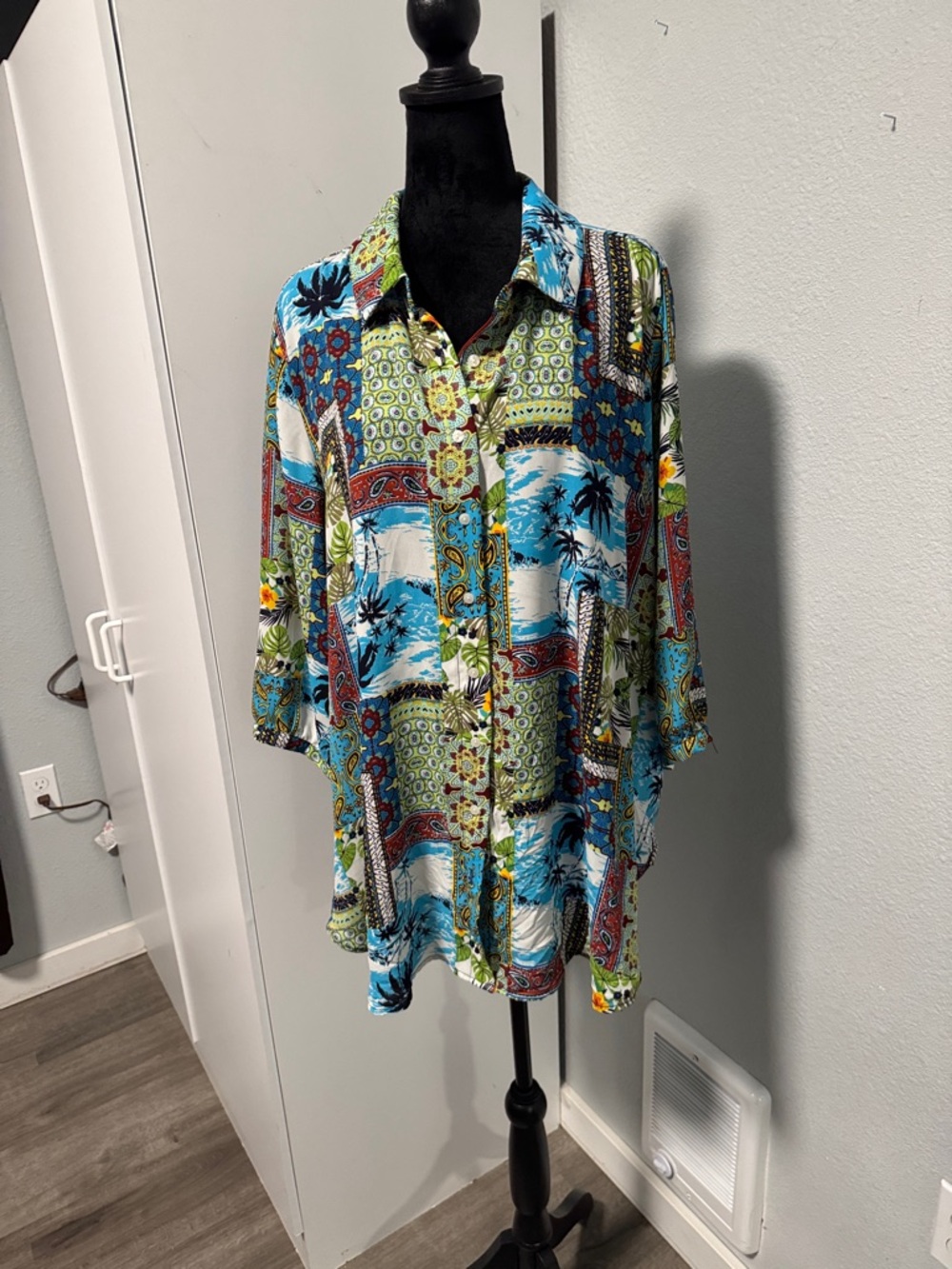 Relaxed Button-Down Shirt in Blue Multi Print